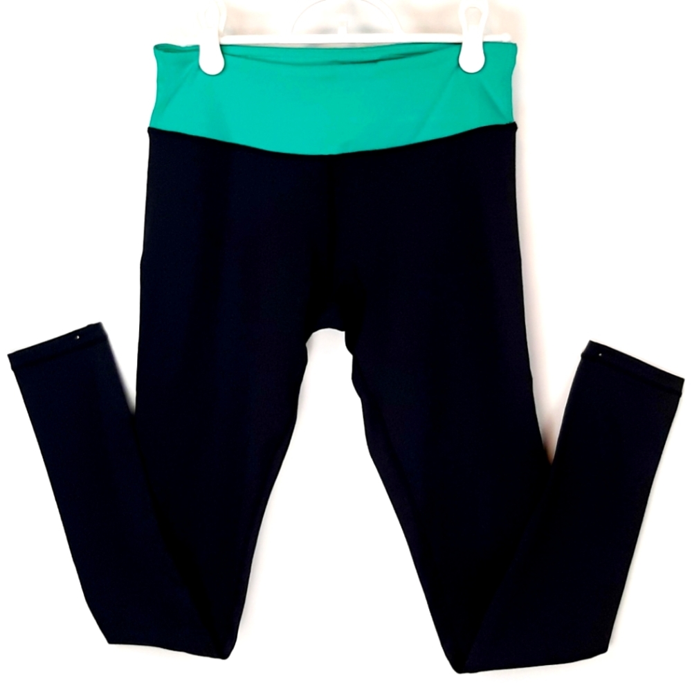 NWT FORWARD Joy Leggings Women's Size Small Black/Teal Polyester Yoga Athleisure